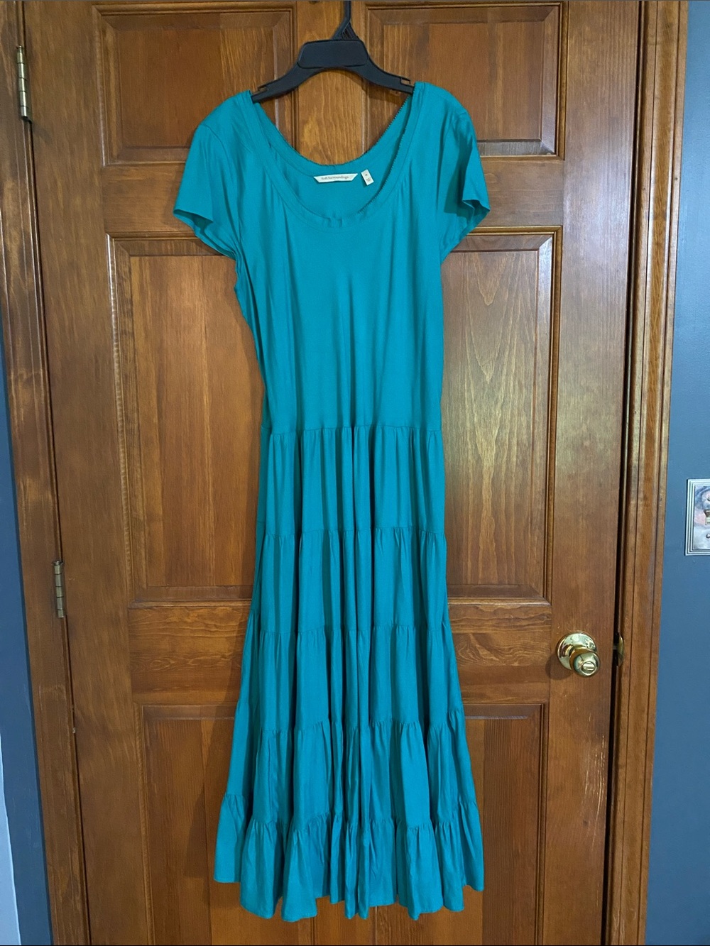 Teal Tiered Short-Sleeve Maxi Dress